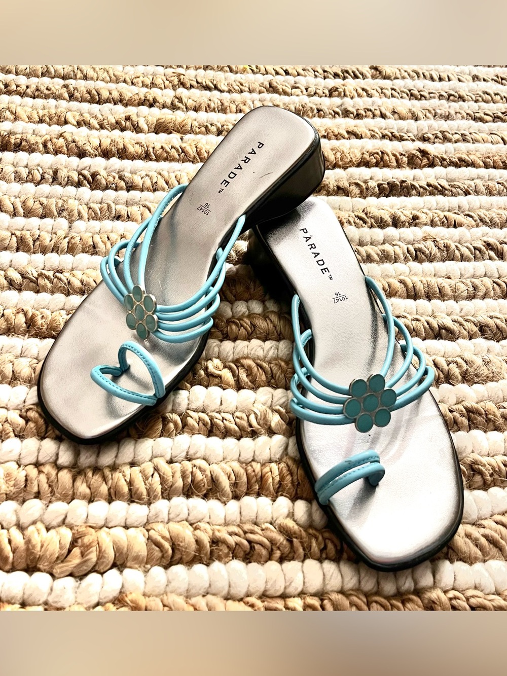 Vintage Y2K Parade Teal Floral Strap Women's Slide Sandals